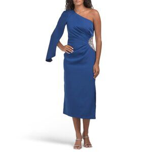 JS COLLECTIONS French Blue Cape Sleeve Embellished Cocktail Dress